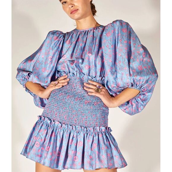NWT Cynthia Rowley smocked silk twill dress, Small $495 - Picture 2 of 11